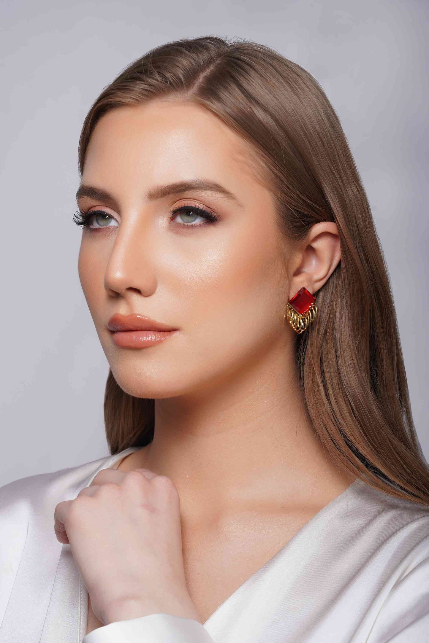 SOPHIA - Embellished stone Ruby drop earrings