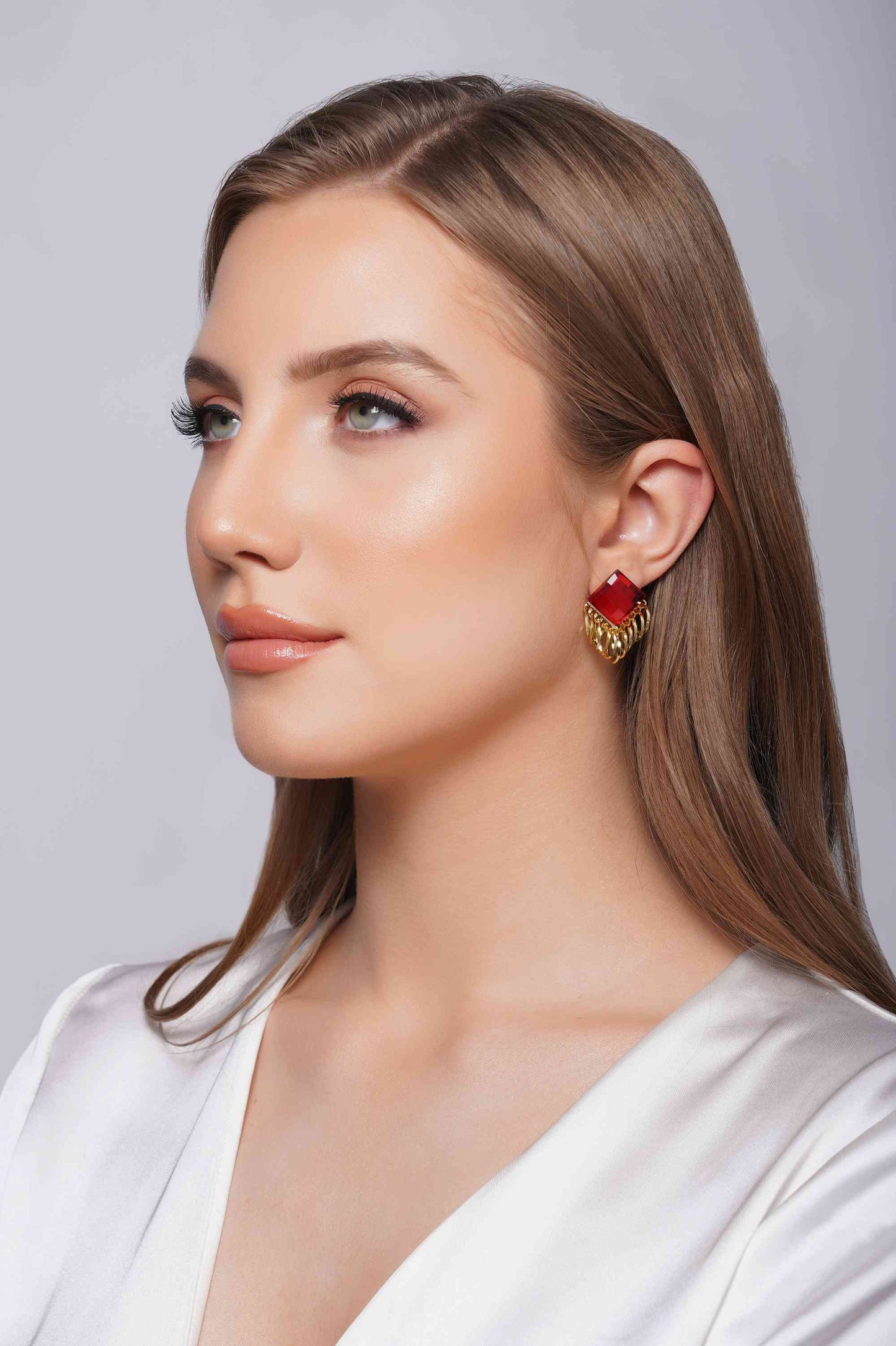 SOPHIA - Embellished stone Ruby drop earrings