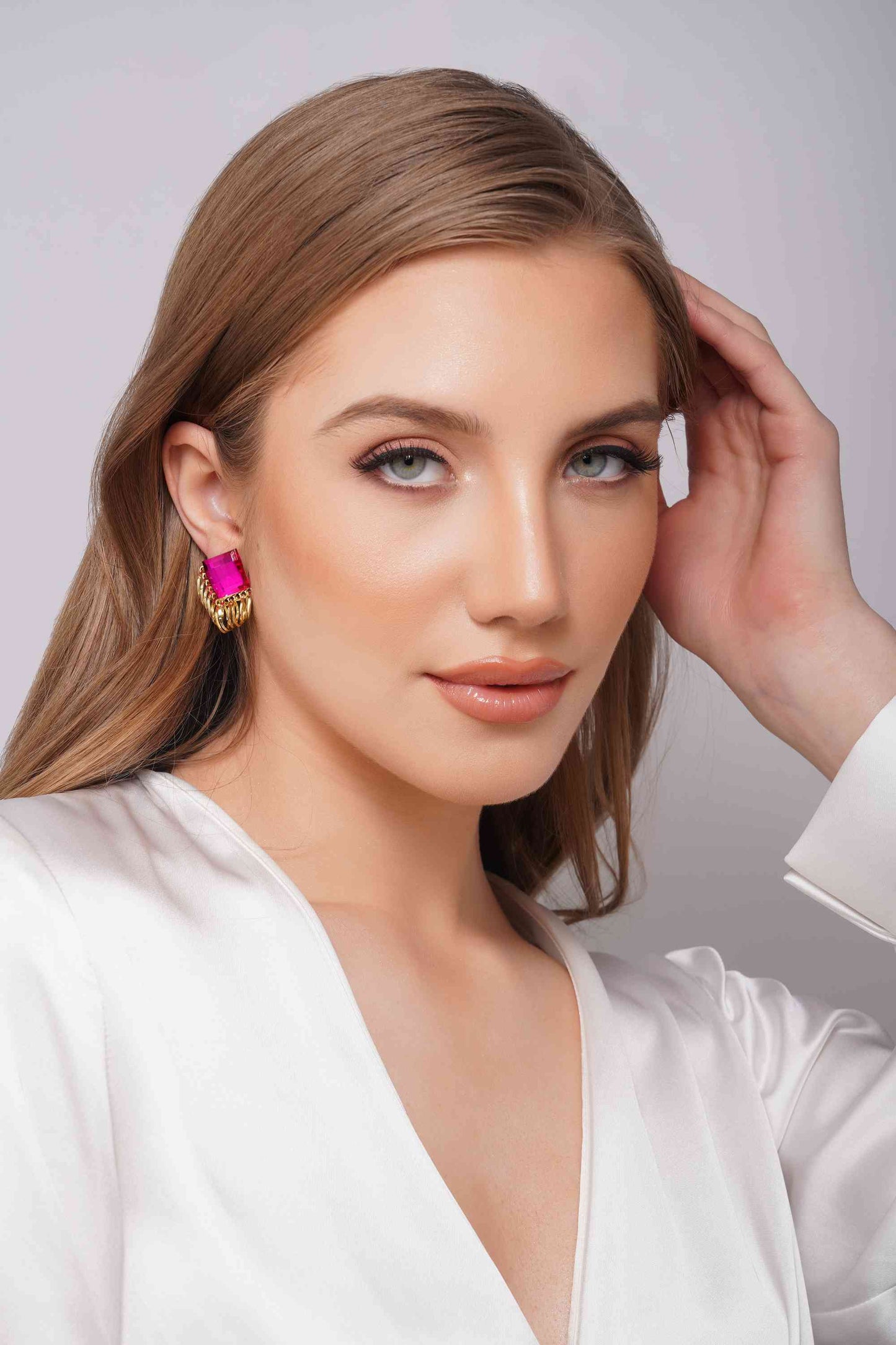 SOPHIA - Embellished Stone Regal Pink Drop Earrings