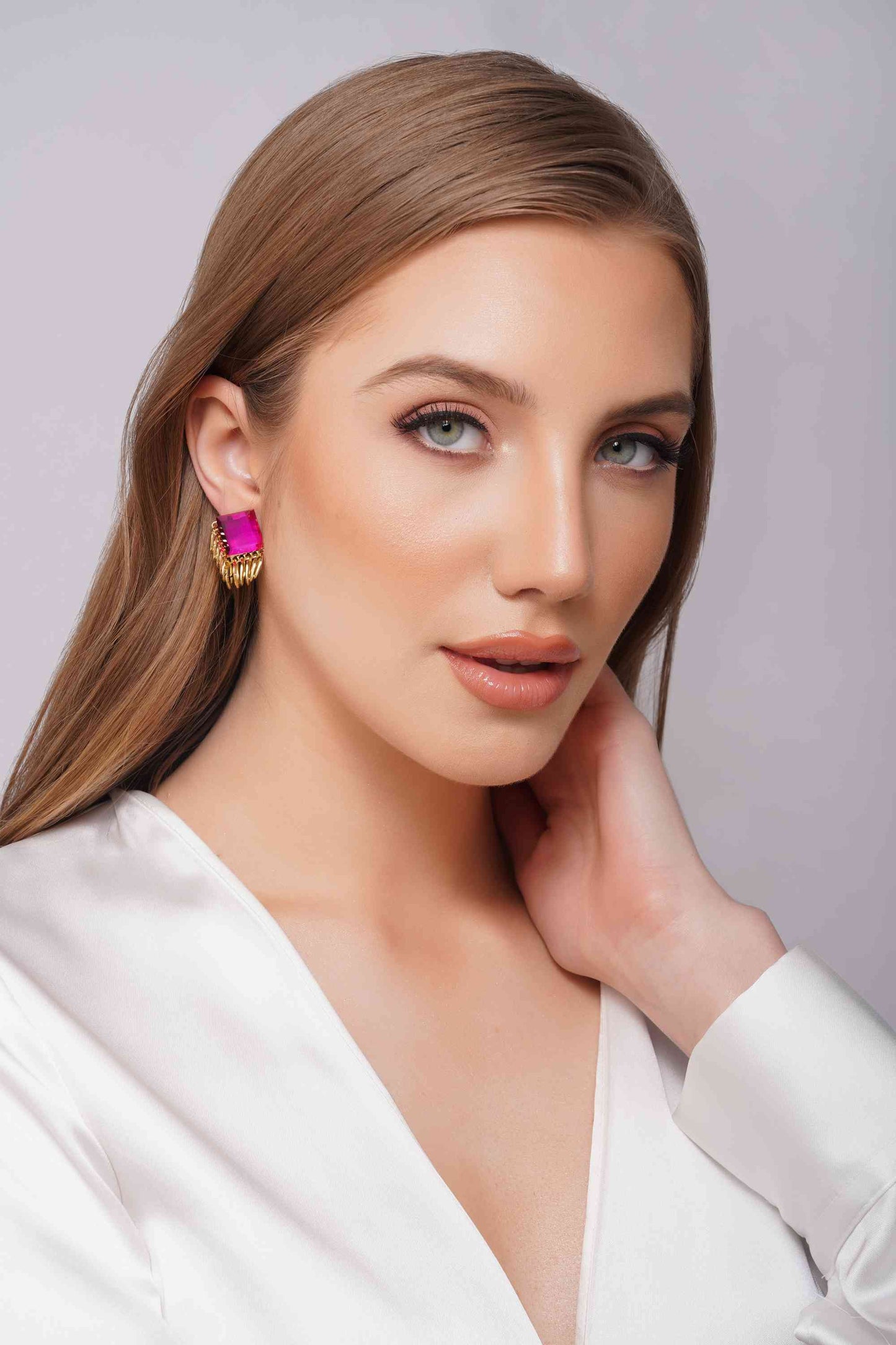 SOPHIA - Embellished Stone Regal Pink Drop Earrings