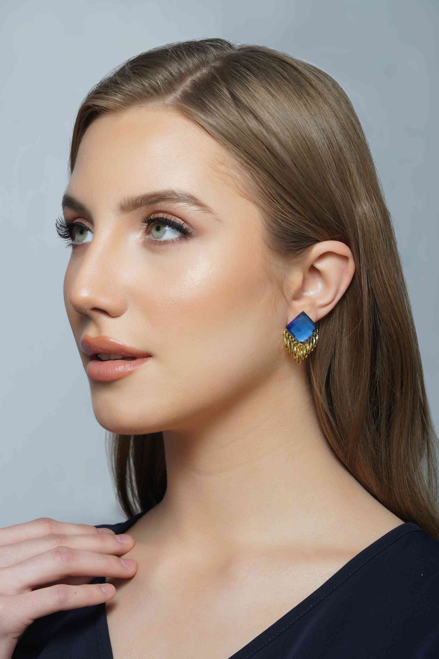 SOPHIA - Embellished Stone Blue Sapphire Drop Earrings