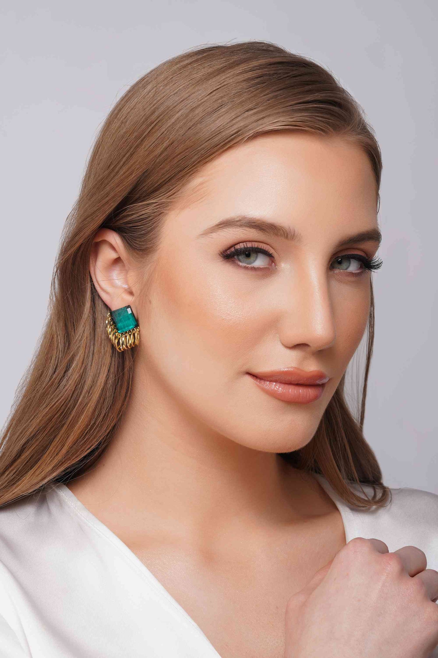 SOPHIA - Embellished Stone Emerald Green Drop Earrings