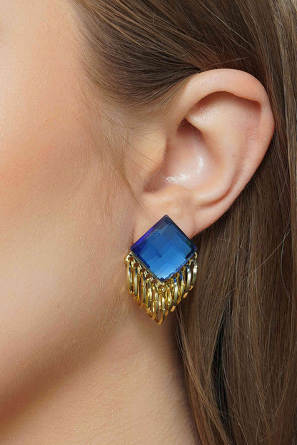 SOPHIA - Embellished Stone Blue Sapphire Drop Earrings