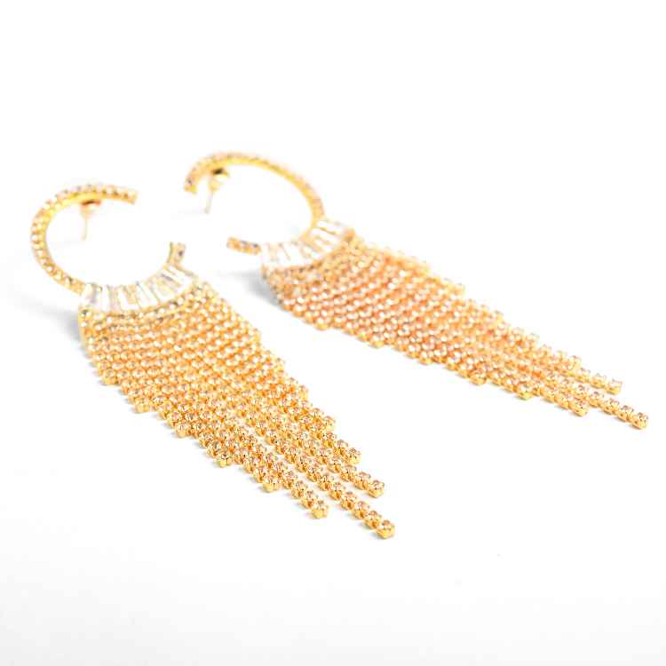 MILA Embellished golden dangler earrings