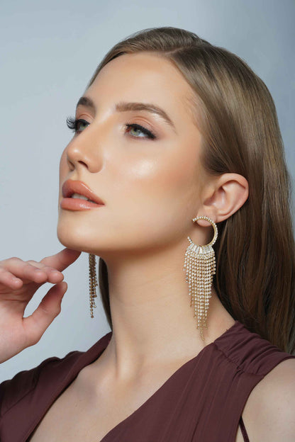 MILA Embellished golden dangler earrings