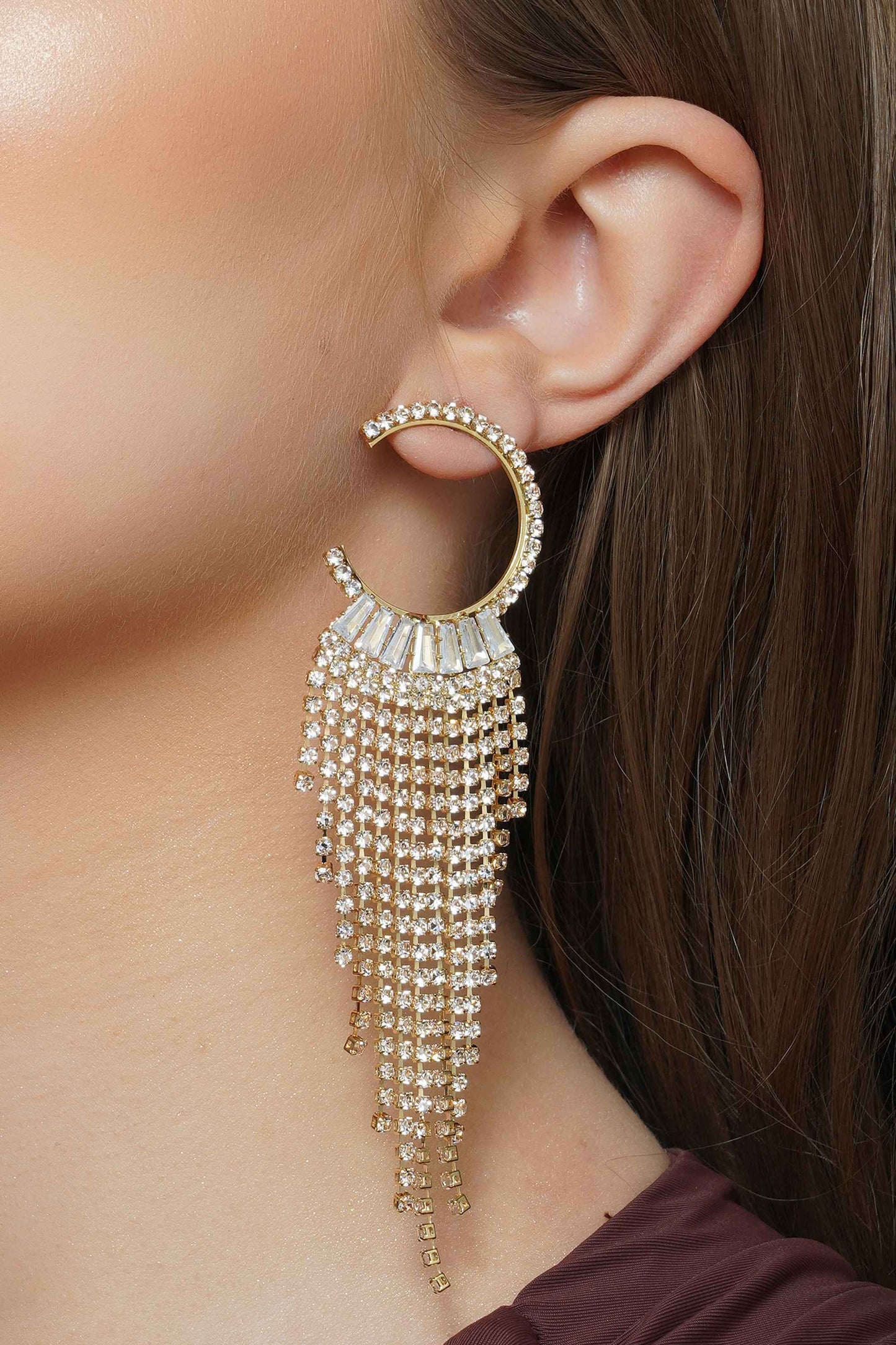 MILA Embellished golden dangler earrings