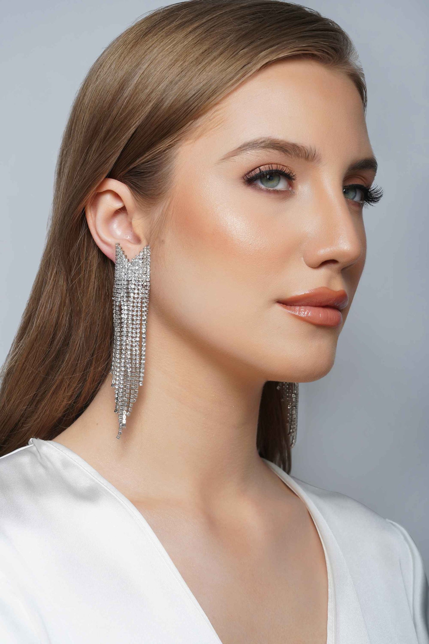 OLIVIA Embellished Silver Dangler Earrings